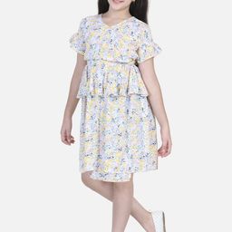 StyleStone Girls White & Yellow Floral Tiered Dress-image-67