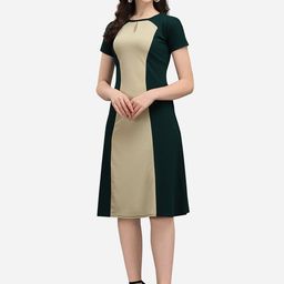 PURVAJA Women Olive Green & Beige Colourblocked Dress-image-28