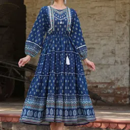 Juniper Ethnic Motifs Printed Cotton Tiered Dress-picture-26