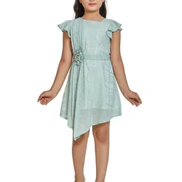 Peppermint Girls Green & Silver-Toned Asymmetric Dress-image-24