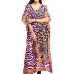 Exotic India Women Abstract Print Kimono Sleeve Kaftan Dress-image-77