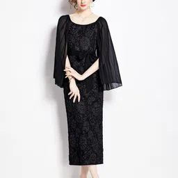 JC Collection Self Design Flared Sleeve Midi Dress-image-11