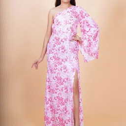 Salvia Sky Floral Print Flared Sleeve Maxi Dress-image-30