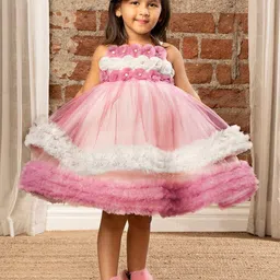 Ministitch Girls Floral Ruffled Layered Net Empire Dress-image-47