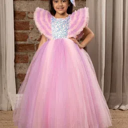 Ministitch Girls Embellished Ruffled Net Maxi Dress-image-63