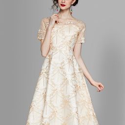 JC Collection Women Beige Floral Round Neck Fit & Flare Dress-image-61