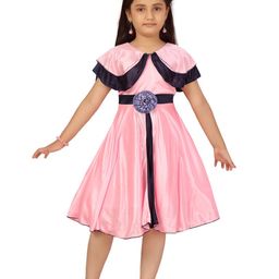 Aarika Girls Pink Cape Sleeves Silk Fit & Flare Dress-image-90