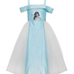 A Little Fable Girls Blue & White Embellished Shoulder Strap Fit & Flare Dress-image-86