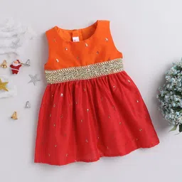 MANY FROCKS & Orange & Red Embellished Cotton Dress-image-88