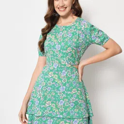 CHARMGAL Floral Printed Cut-Out Detail Cotton Dress-image-47
