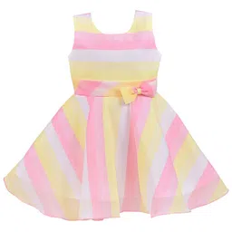 Wish Karo Pink & Yellow Striped Georgette Dress-image-38