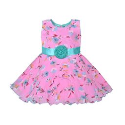 Wish Karo Girls Pink Floral Georgette Fit & Flare Dress-picture-1