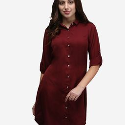 V&M Crepe Roll Up Sleeves Shirt Style Dress-image-38