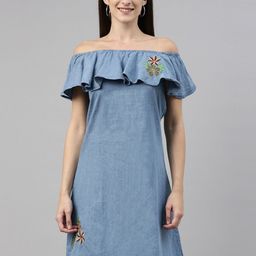 Enviously Young Blue Off-Shoulder A-Line Dress-image-55