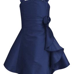 A T U N Navy Blue Flower Ruffle Dress-image-94
