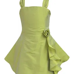 A T U N Lime Green Flower Ruffle Dress-image-35