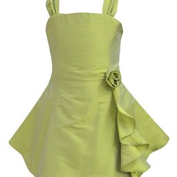 A T U N Lime Green Ruffles Fit & Flare Dress-55