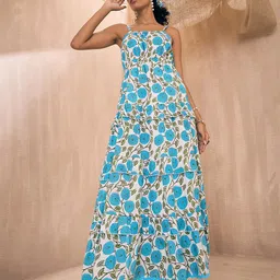 Pink Paprika by SASSAFRAS Floral Print Cotton Fit and Flare Maxi Dress-image-80