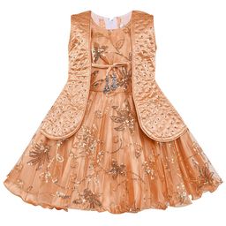 Wish Karo Girls Beige Embellished Net A-Line Dress-image-51