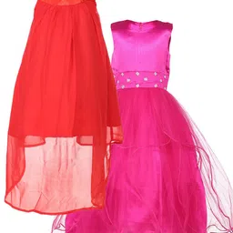 Samsara Couture Pink & Red Embellished Pack Of 2 Net A-Line Dress-image-75