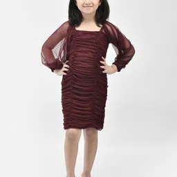 Eavan Girls Self Design Ruched Net Sheath Dress-picture-28