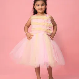 Muhuratam Girls Self Design Net Fit & Flare Dress-34
