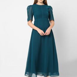 MISH Women Teal Green Pleated Maxi Dress-image-9