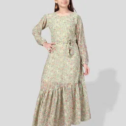 BAESD Girls Floral Printed Puff Sleeves Georgette Maxi Dress-image-85