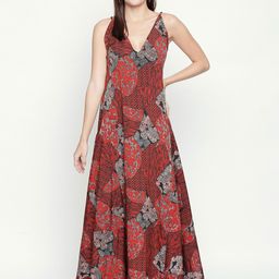 aaliya Maroon & Black Ethnic Motifs Plunging Neck Georgette Maxi Dress-image-89