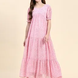 BAESD Floral Printed Gathered Detailed Puff Sleeves Fit & Flare Dress-image-49