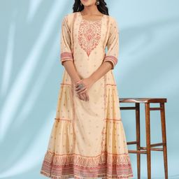 Juniper Ethnic Motifs Printed Gathered Georgette Maxi Dress-image-33