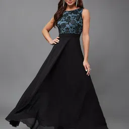Miss Chase Floral Self Design Georgette Maxi Dress-image-94