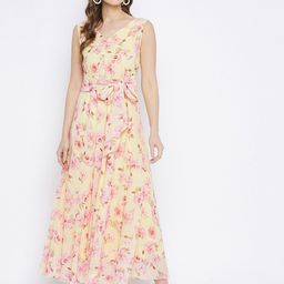 HELLO DESIGN Yellow Floral Georgette Maxi Dress-image-27
