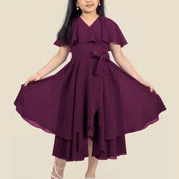 FASHION DREAM Girls Flared Sleeve Georgette Tie Up Layered Wrap Midi Dress-40