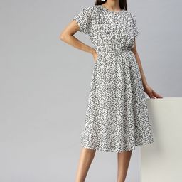 SHOWOFF White & Black Floral Georgette Midi Dress-image-60
