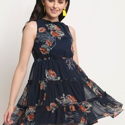 La Zoire Blue Floral Georgette Mini Dress-image-44