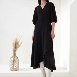 Femella Black Wrap Ruffle Maxi Dress-picture-22