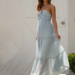 StyleCast Blue Halter Neck Chiffon Maxi Dress-picture-9