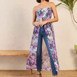 Marie Claire Floral Print Strapless Sleeveless Chiffon Tops-image-31
