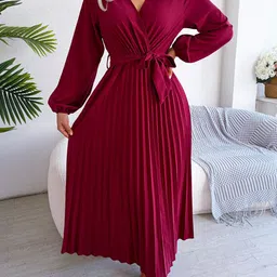StyleCast Maroon  V-Neck Chiffon Maxi Dress-image-76