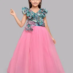 Pink Chick Girls Floral Printed Ruffled Maxi Tulle Gown-image-34