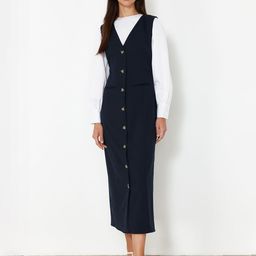 Trendyol V-Neck Straight Pinafore Midi Dress-picture-6