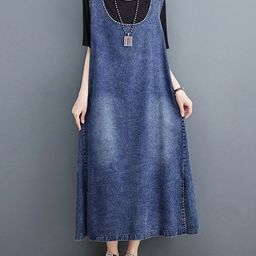 StyleCast x Revolte Round Neck Sleeveless Cotton Pinafore Midi Dress-image-57