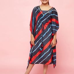 Aks Kids Girls Striped Kimono Sleeve Kaftan Midi Dress-image-12