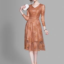 JC Collection Women Khaki-Coloured Self Design Midi Dress-picture-56