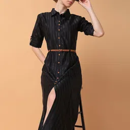 SHOWOFF Roll-Up Sleeves Shirt Midi Dress-image-48