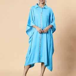 LetsDressUp Shirt Collar Flared Sleeves Kaftan Midi Dress-image-75