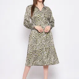 Madame Animal Printed Cuffed Sleeves Shirt Midi Dress-picture-14