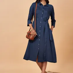 Marigold Lane Shirt Collar Three-Quarter Sleeves Midi Dress-image-61