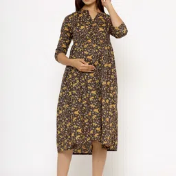 CRAFIQA Floral Print Maternity Shirt Midi Dress-image-53